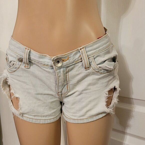 HOTKISS RIPPED DISTRESSED DENIM SHORTS - Picture 1 of 16